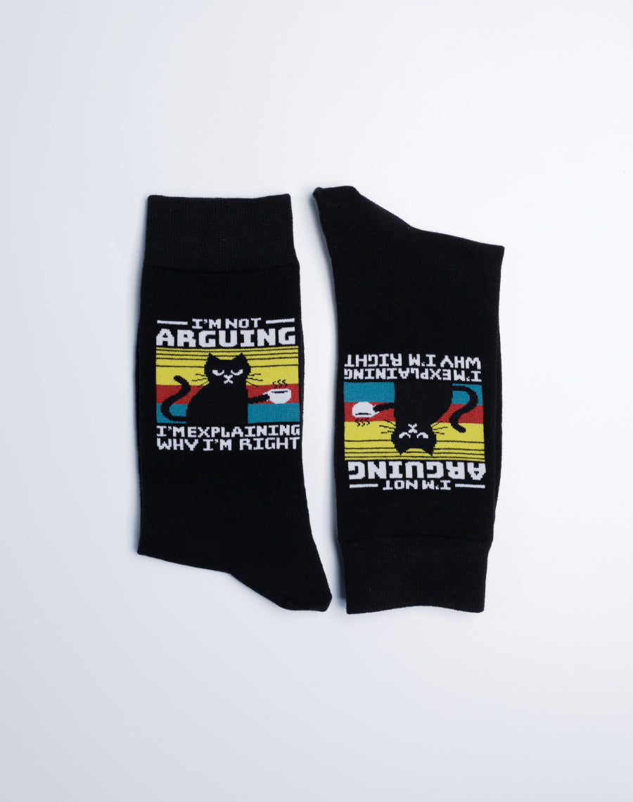 Black Color Cat Crew Socks - I'm Not Arguing I'm Explaining Funny Cat Crew Socks