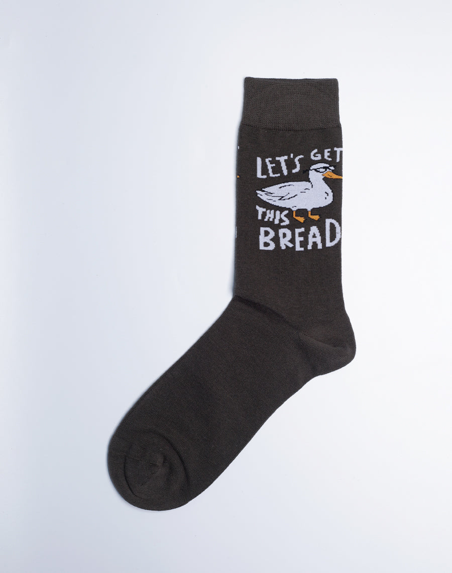 Lets Get this Bread - Funny Duck Printed Crew socks for Men - Black Color