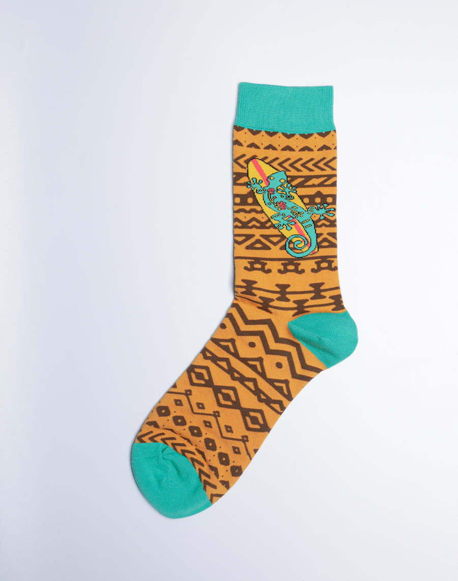 Orange Color Pattern Design Socks with Gecko Printed Socks