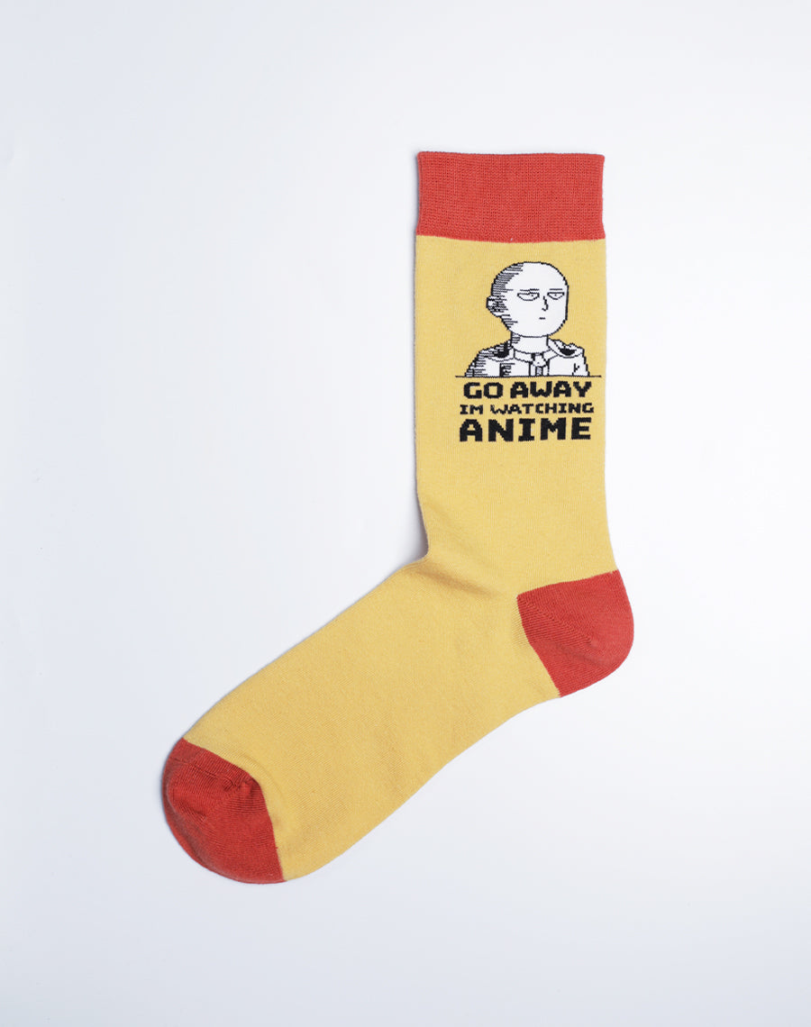 Go Away I am Watching Anime Crew Socks for Men - Yellow Color
