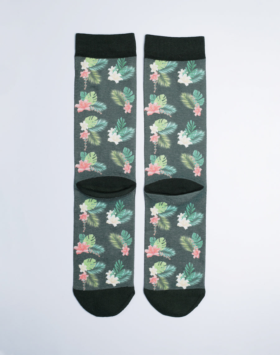 Cute Flowers and Palm Printed Tropical Crew Socks for both Men and Women
