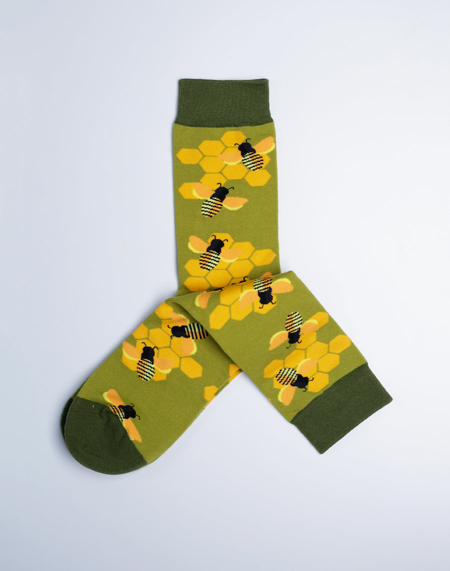 Honeycomb Bee Printed Crew socks for Women
