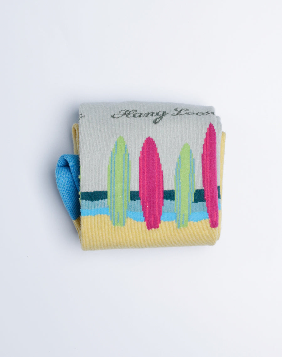 Hang Loose Surf Cotton Made Hawaiian Beach Socks - Yellow and Blue