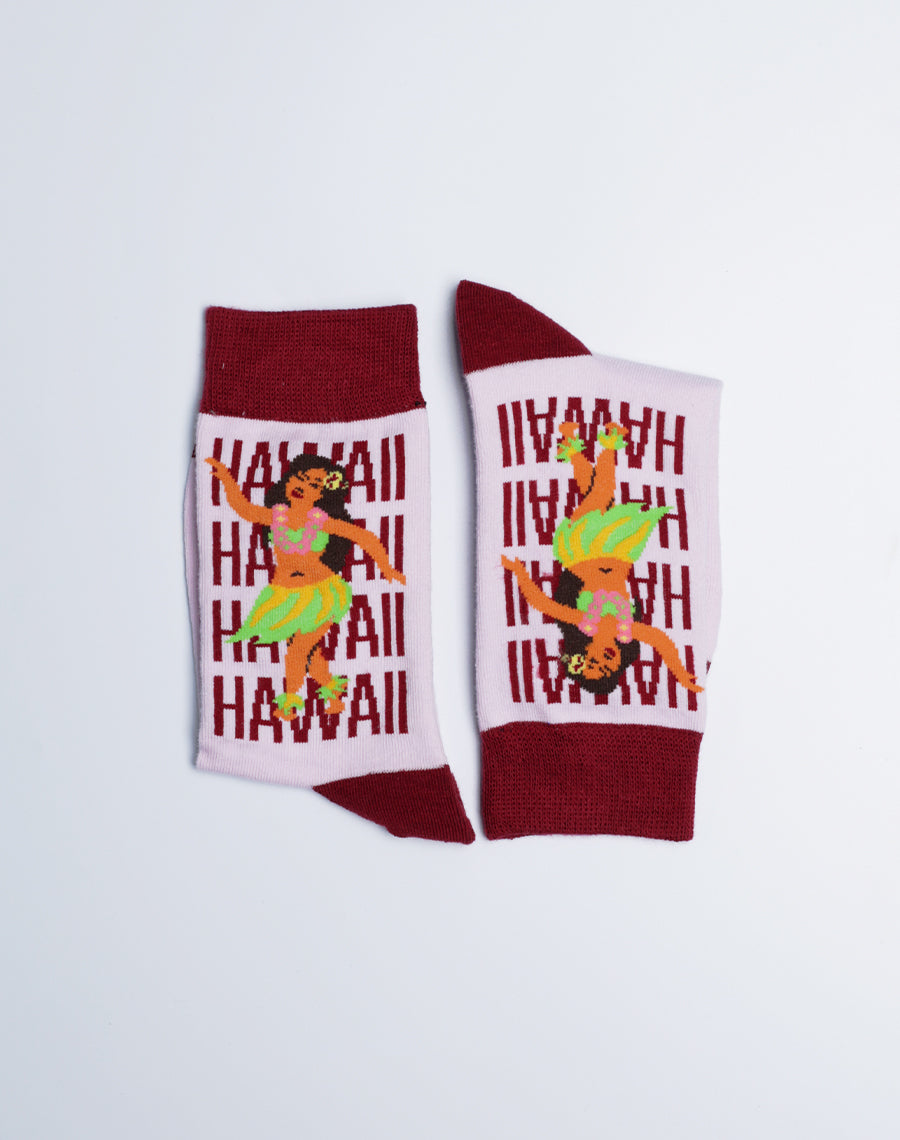 Kids Hawaii Hula Tropical Crew Socks - Cotton made Machine Washable Pink Comfy socks