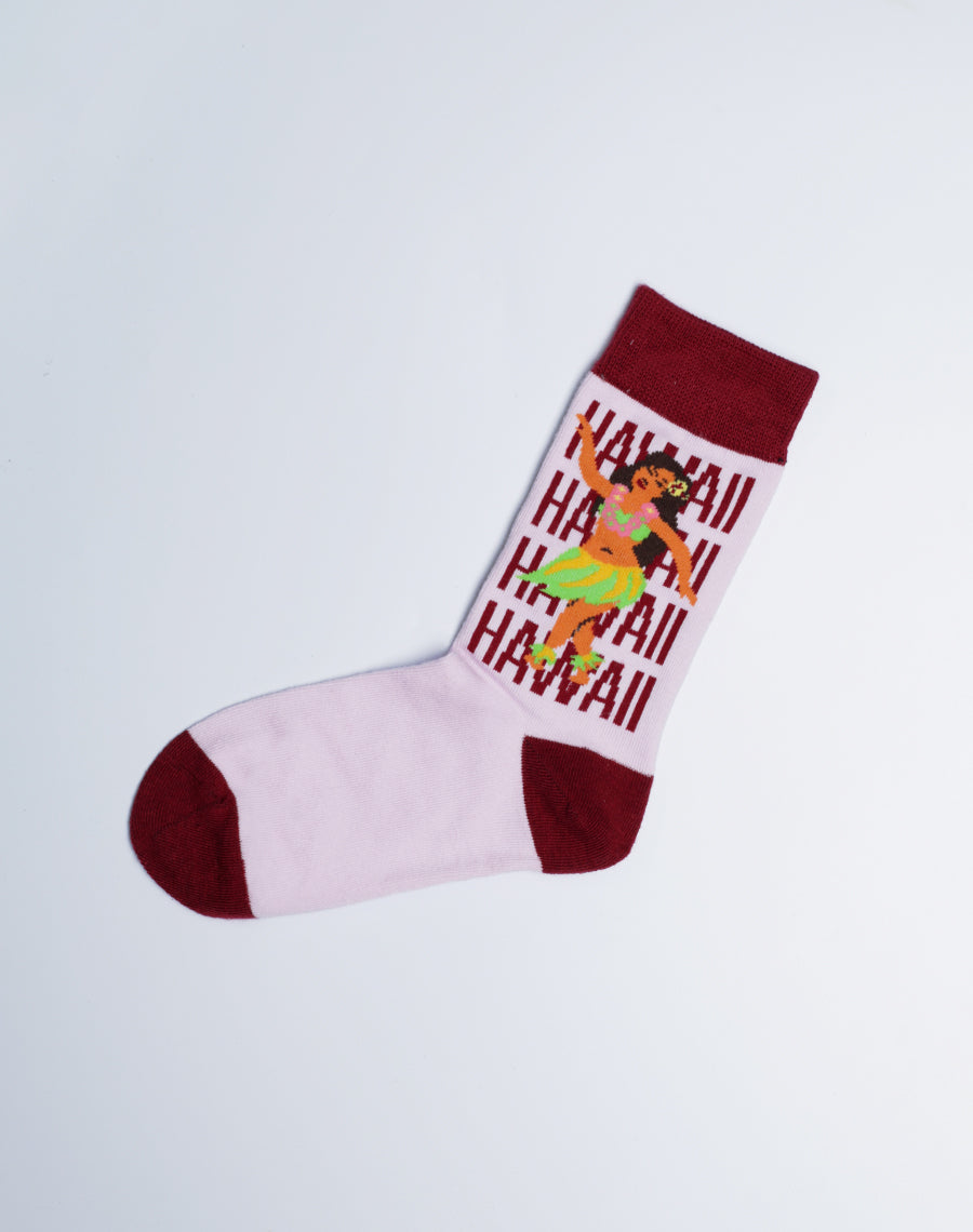 Funny and Cute Hawaii Printed Hula Dancer Socks - Pink Color