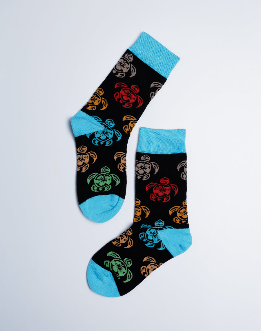 Tribal Turtle Black Cotton Made Machine Washable Socks