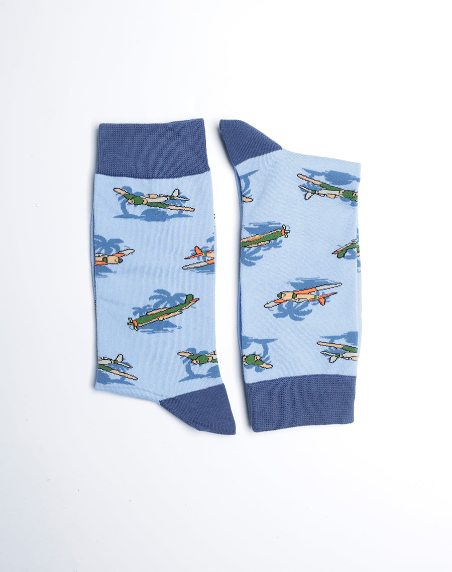 Warbirds Fighter Plane Printed Pearl Harbor Crew Socks for Men