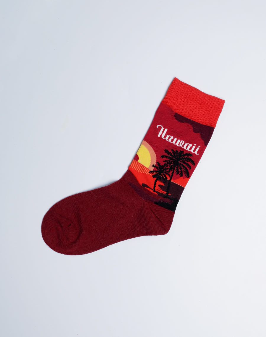 Hawaii Printed Sunset Tropical Crew Socks - Just Fun Socks - Kids Collection