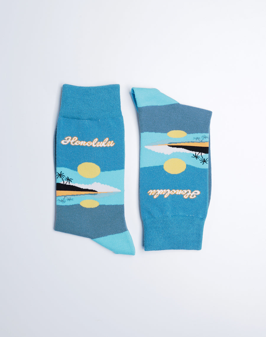 Blue Color Tropical Socks for Women - Honolulu Printed