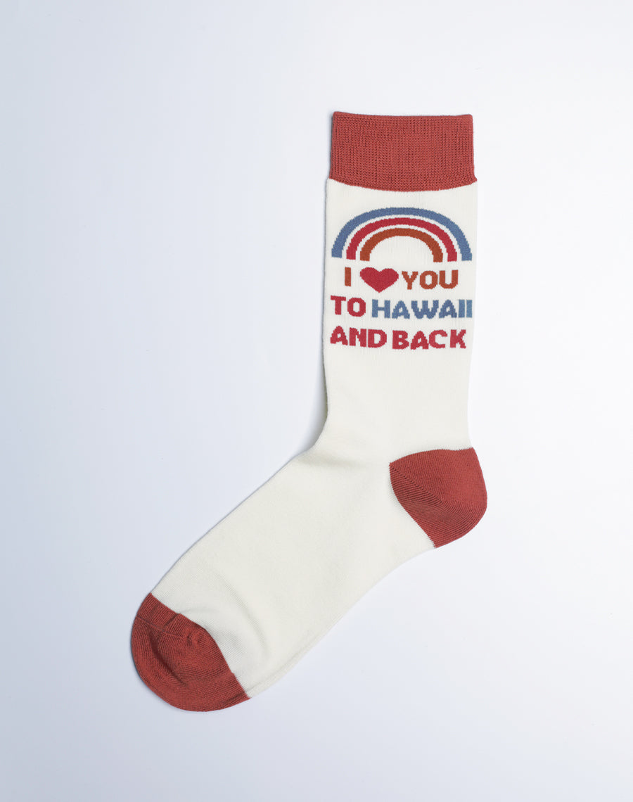 I Love you to Hawaii and Back - Cotton Made Cream Color Love Socks for Women