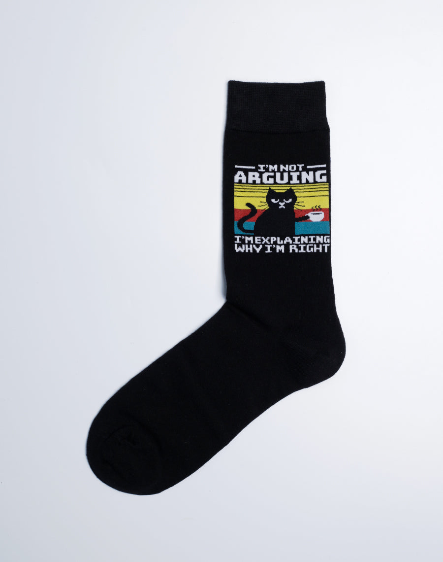 I'm Not Arguing I'm Explaining Funny Cat Crew Socks - Black Color Socks