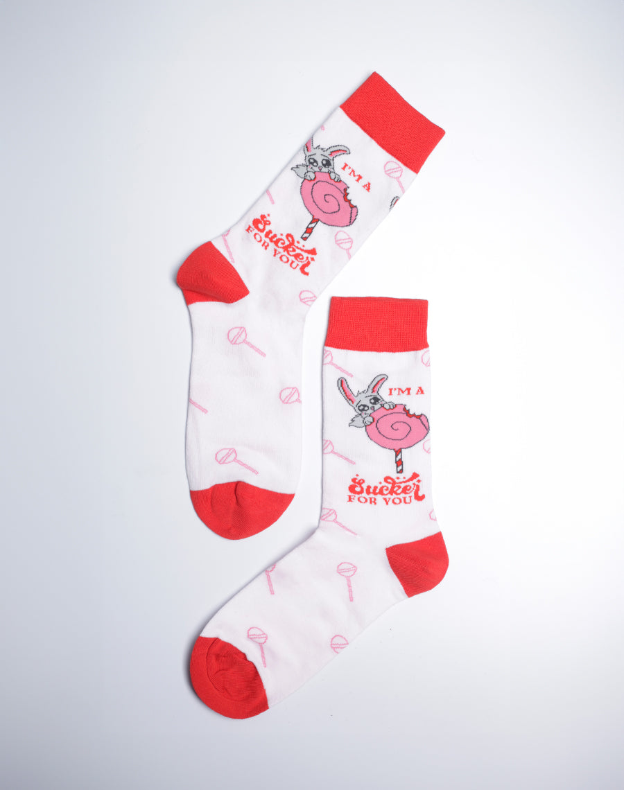 Cute Bunny Lollipop Printed Pink Color Socks for Ladies