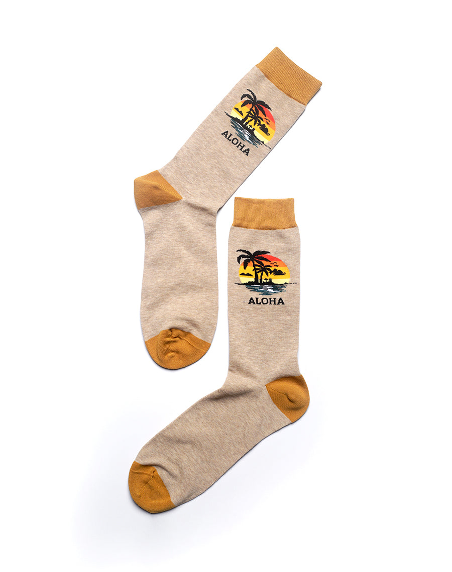 Island inspired beige socks with Hawaiian elements