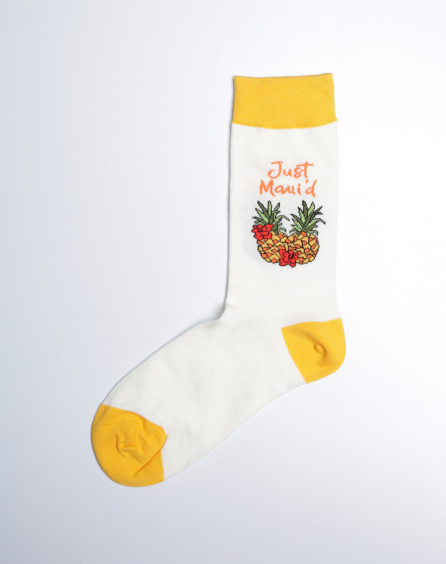 Yellow Cream Color Socks - Maui Pineapple Printed Socks for Women 