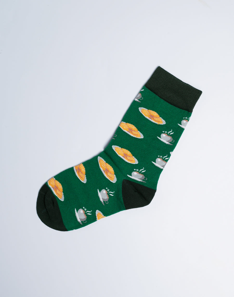 Kids Beignet & Cocoa Crew Socks - Cotton made Green Color Socks for Boys and Girls
