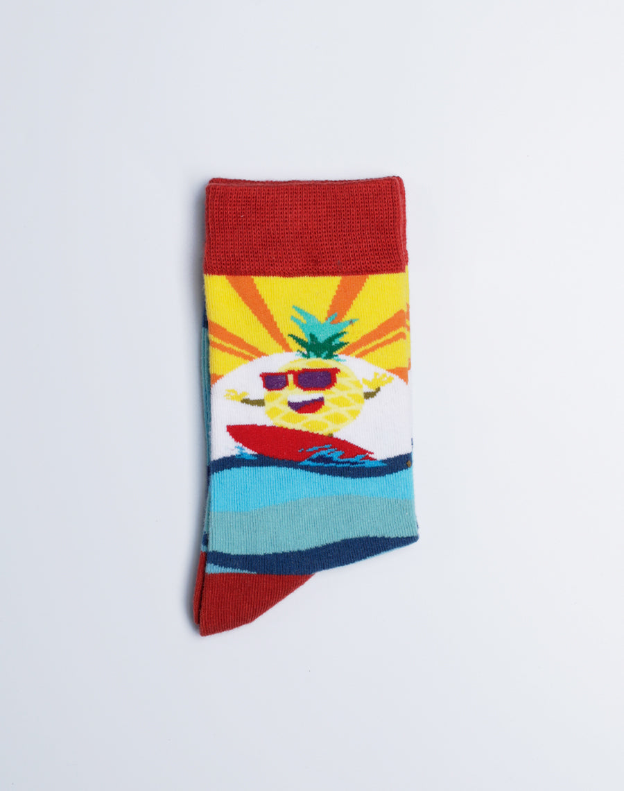 Cotton made Pineapple Crew Socks - Pink Color