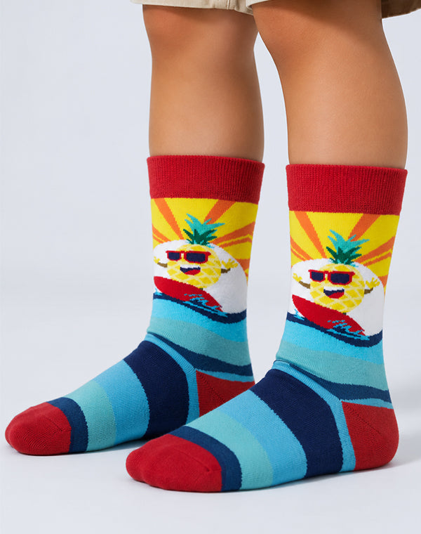 Kids Big Wave Surfing Pineapple Crew Socks