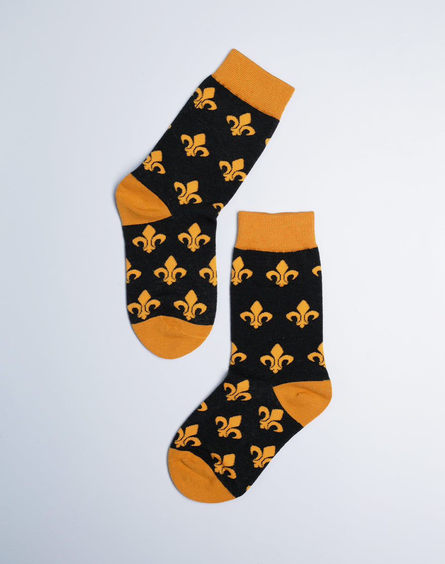Kids Fleur De Lis Crew Socks - Yellow Black Color Socks 