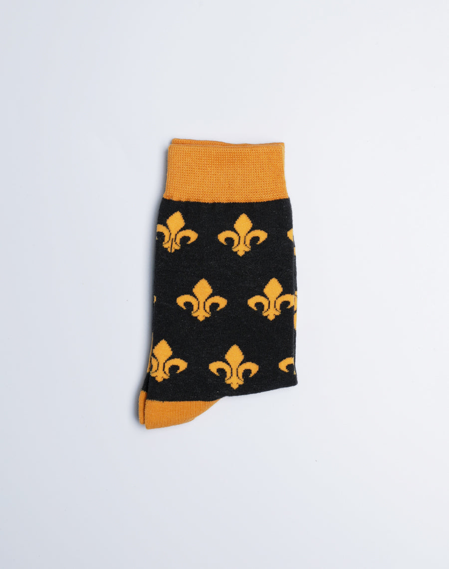 Cotton made black yellow color socks - Kids Fleur De Lis Crew Socks