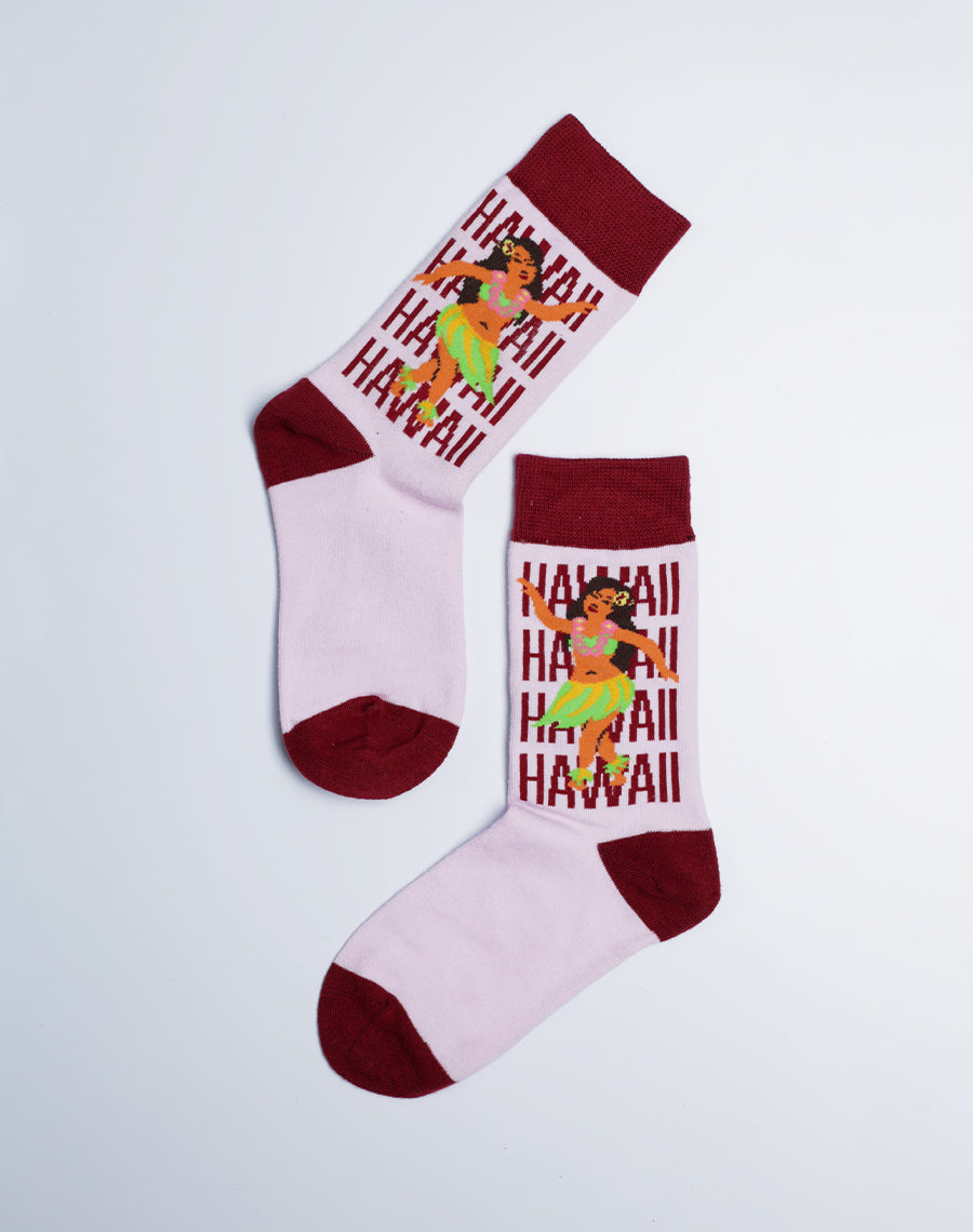 Kids Hawaii Hula Tropical Crew Socks - Cotton made Socks - Pink Color 