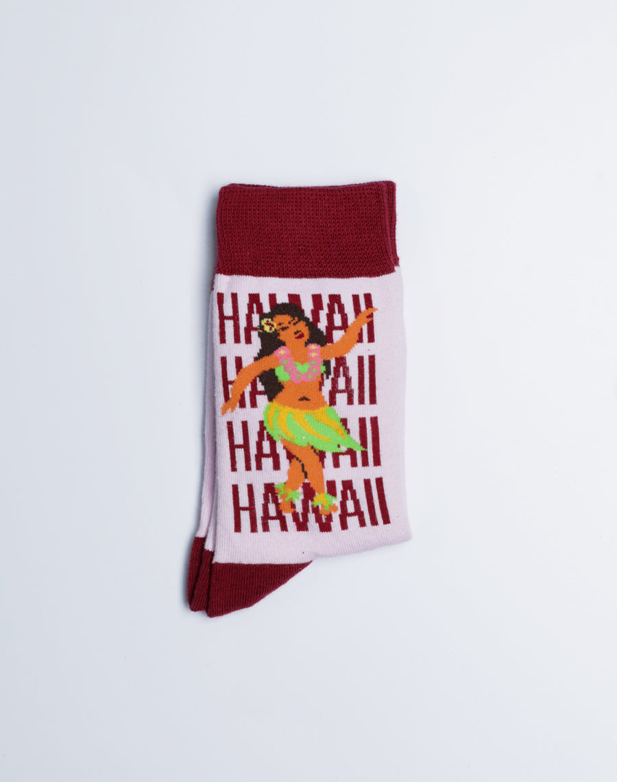 Hawaii Hula Printed Tropical Crew Socks - Cute Hula Dancer Pink Color Socks for Kids