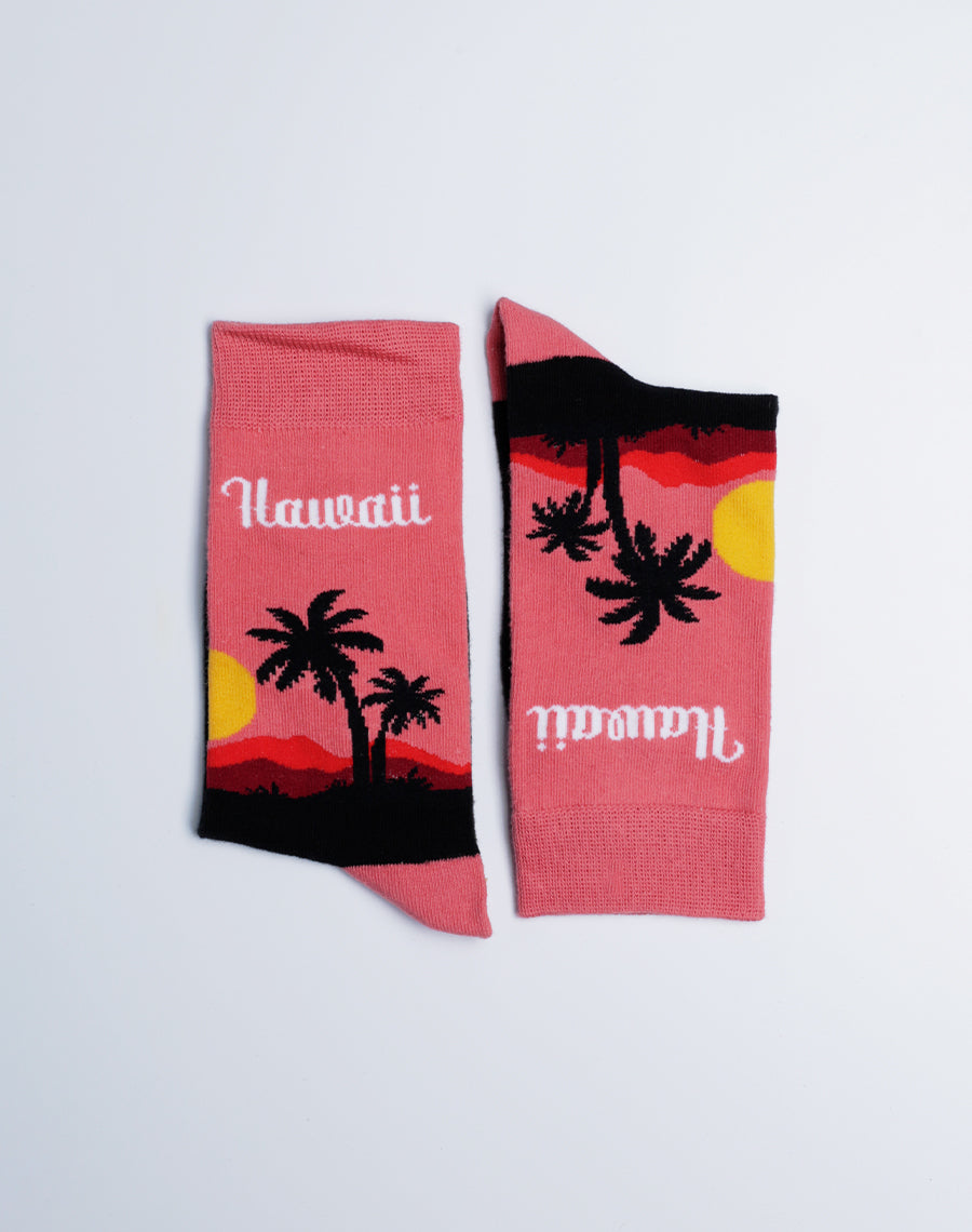 Pink Cotton made Socks for Kids- Hawaii Palm Tropical Crew Socks