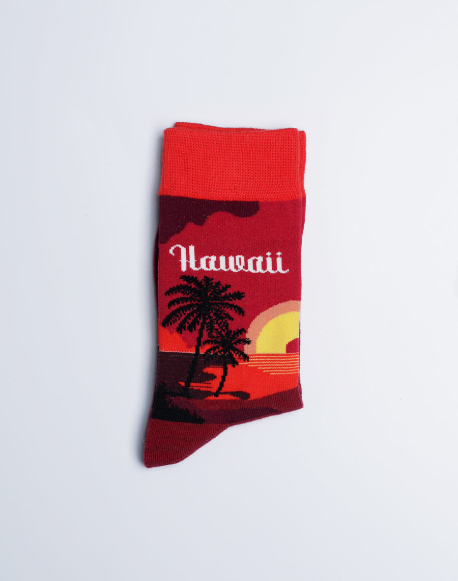 Hawaiian themed Tropical Crew Socks for boys and Girls - Red Color