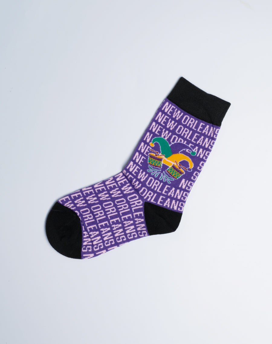 New Orleans Theme Purple Socks - Cotton Made - New Orleans Printed Socks for Kids