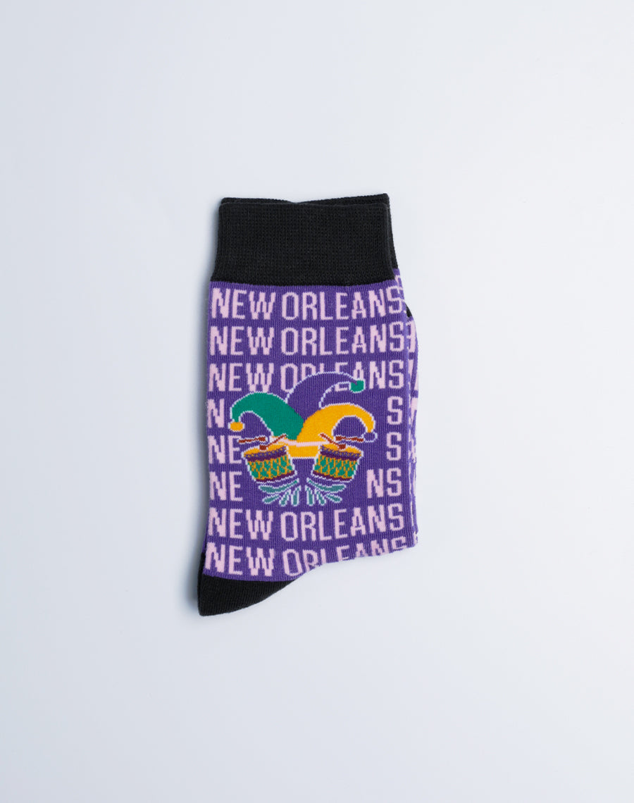 Purple Color New Orleans Jester Drum Funny Silly Socks - Cotton Made