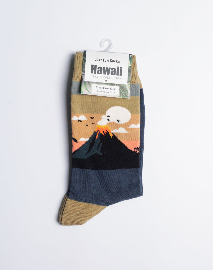 Side view of a person wearing the Hawaiian volcano socks, bringing island vibes to their footwear.