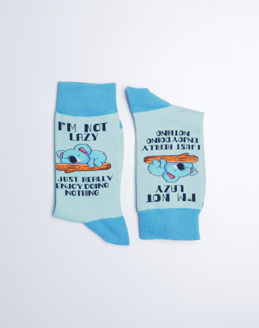 Iam not Lazy Funny Socks with Quotes - Koala Printed Blue socks