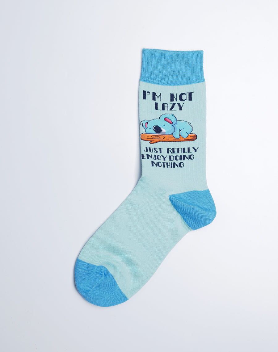 Light Blue Cotton Made Crew Socks for Women - Lazy Koala Socks