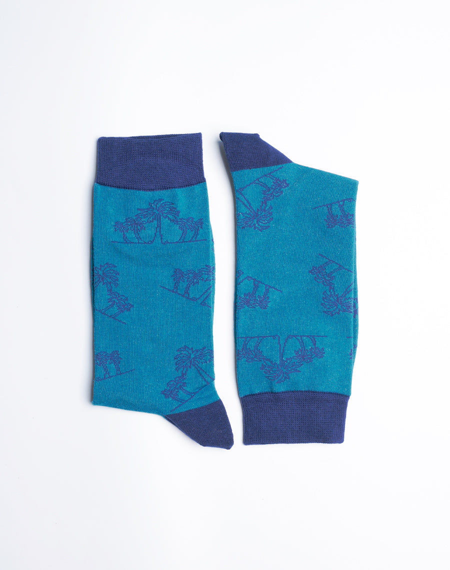 Blue Color - Maui Brewing Company Tropical Palm Tree Crew Socks for Men 
