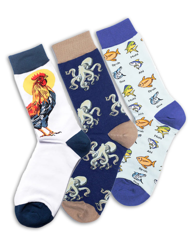 Men's Hawaii Animals Crew Socks | 3-Pair Bundle