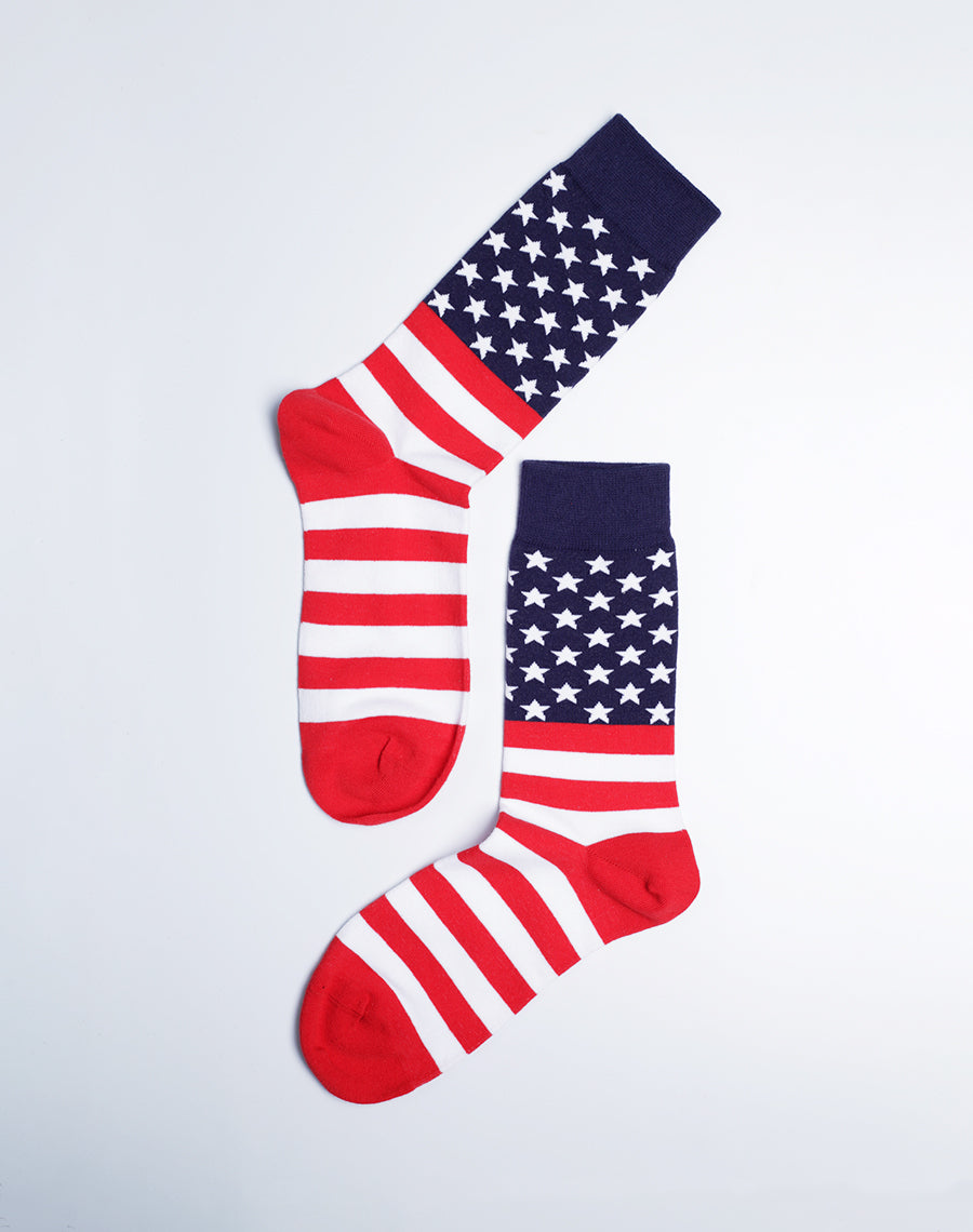 Red Blue White Color Cotton Made American Socks for Men