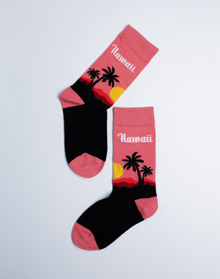 Hawaii Palm Tropical Crew Socks - Pink Color Socks - Cotton made 