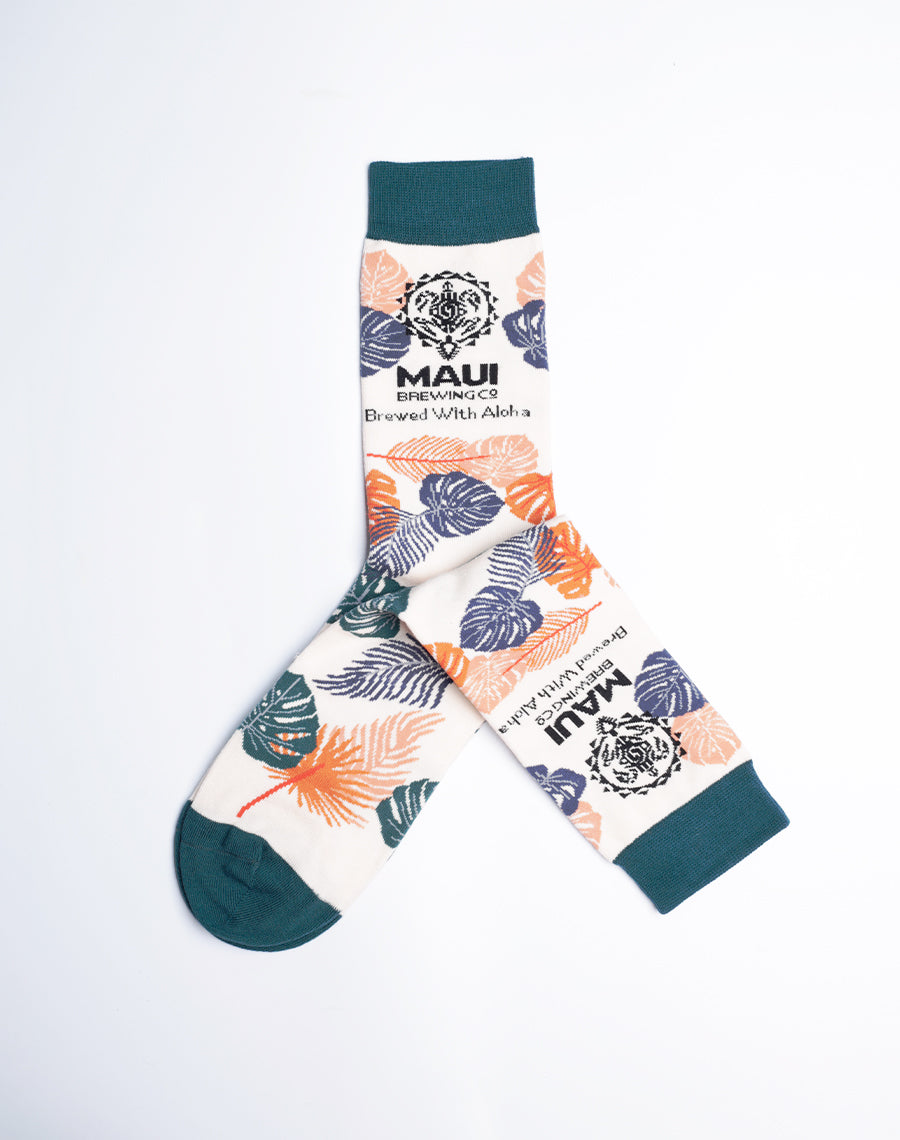 Maui Brewing Company Brewed With Aloha Floral Crew Socks - Just Fun Socks 