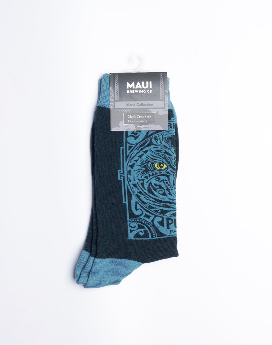 Maui Brewing Company Pueo Pale Ale Crew Socks - Owl Printed Navy Blue Cotton Made Socks for Men