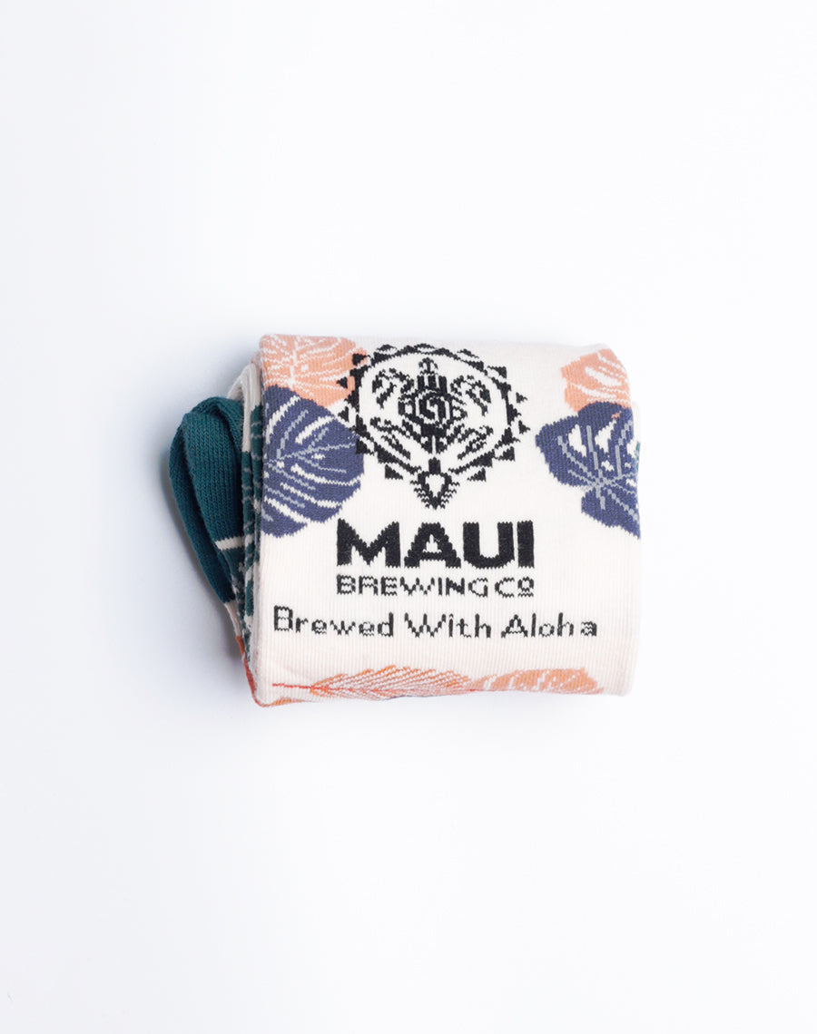 Brewed With Aloha Socks - Maui Brewing Company - Cotton made Floral Print Comfy Socks for Men