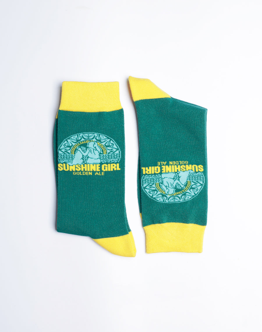MBC Teal Color Crew Socks - Sunshine Girl Golden Ale Printed Socks