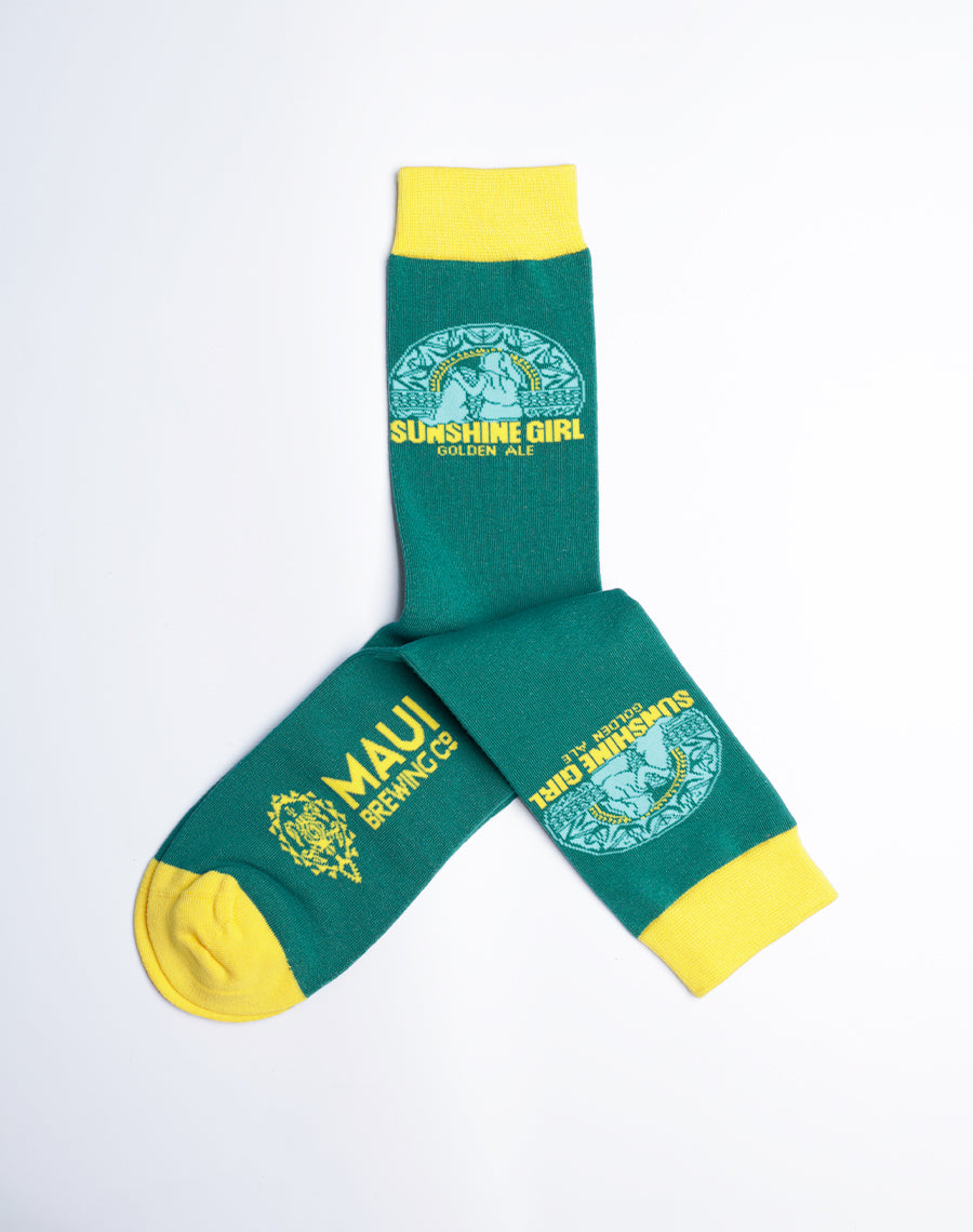 Maui Brewing Company Sunshine Girl Golden Ale Teal Color Cotton Made Crew Socks for Men