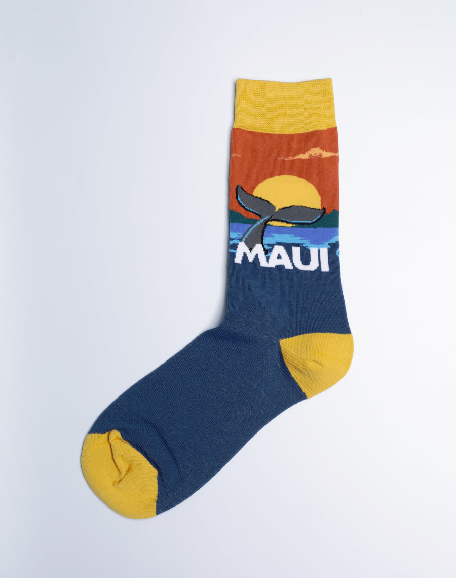 Whale Tail Printed Maui Socks for Men - Blue color