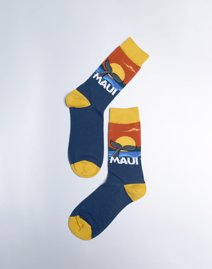 Womens Crew socks - Blue Color Maui Printed socks