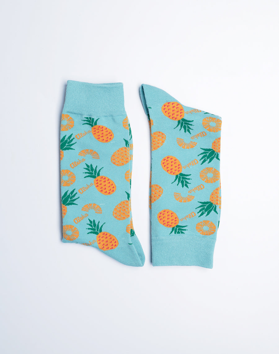 Aloha Pineapple Tropical Socks for Men - Tropical Cotton made Crew Socks