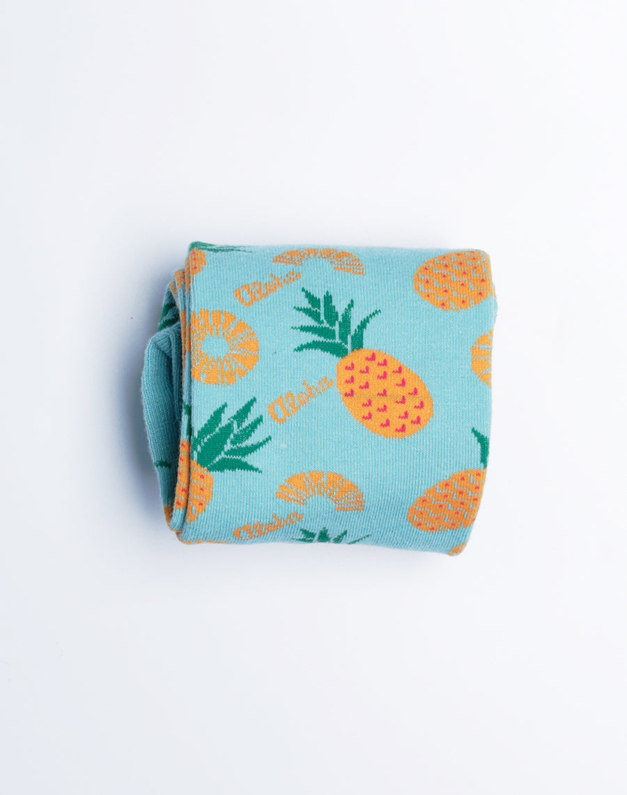 Aloha Pineapple Tropical Crew Socks for Men - Light Blue Color with Pineapple Printed Cotton made Socks