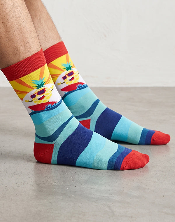 Men's Big Wave Surfing Pineapple Crew Socks