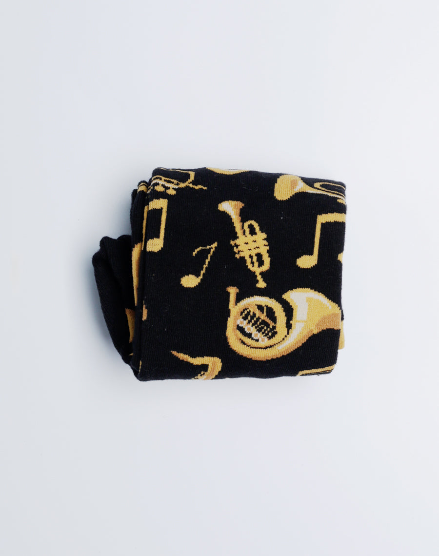 Men's Brass Instruments Jazz Music Crew Socks - Comfy, Novelty Socks for Musicians - Cotton made - Black Color Socks