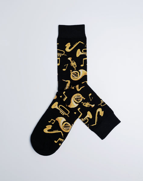 Buy Men's Brass Instruments Jazz Music Crew Socks - Black Cotton