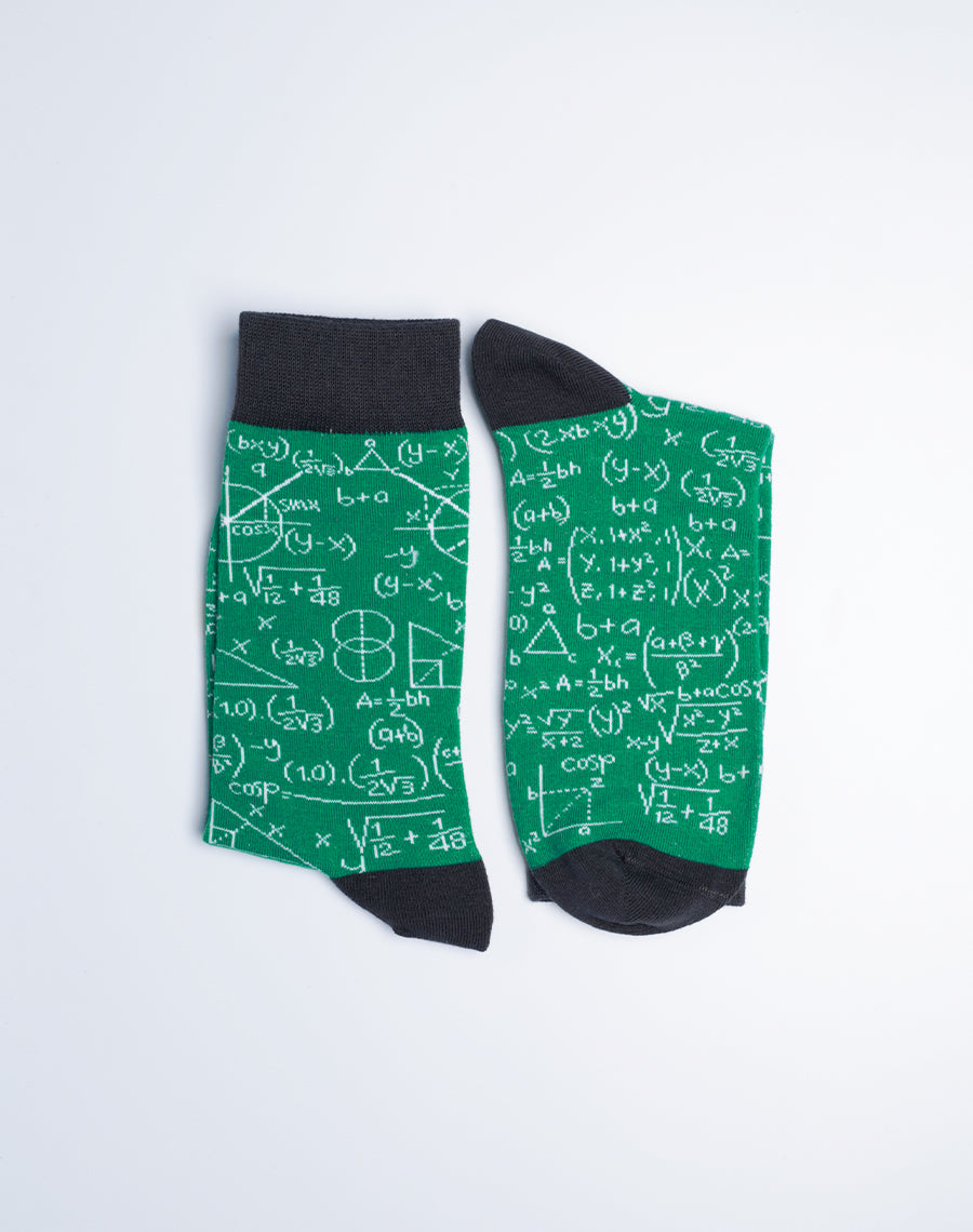 Perfect Gift for Math Teachers - Math Chalkboard Crew Socks for Men - Green Color Novelty Socks