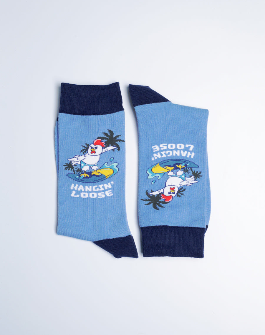 Blue Color Hangin Loose Surf Crew Socks  for Men  - Cotton made